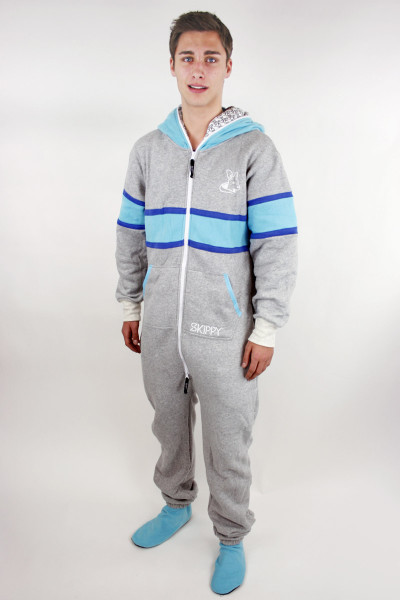 Šedé pánské dupačky pro dospělé s modrým pruhem